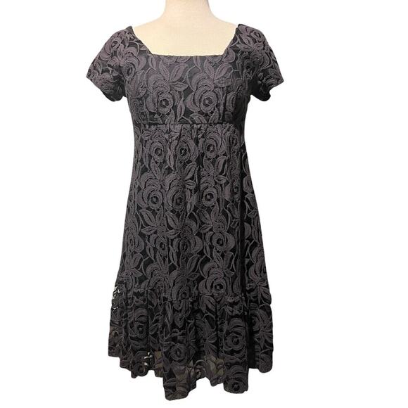 Anna Sui Dark Gray Lace Baby Doll Dress - Picture 1 of 8